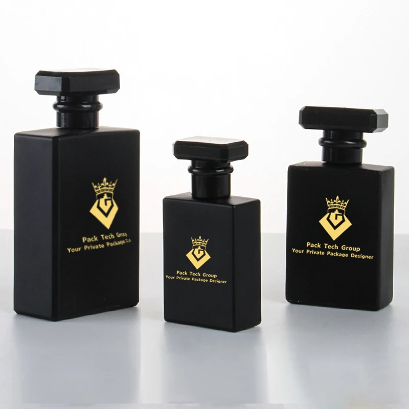 In Stock Empty 30 50 100Ml Black Glass Cologne Bottle Refillable Rectangle Shape Perfume Spray Glass Bottles