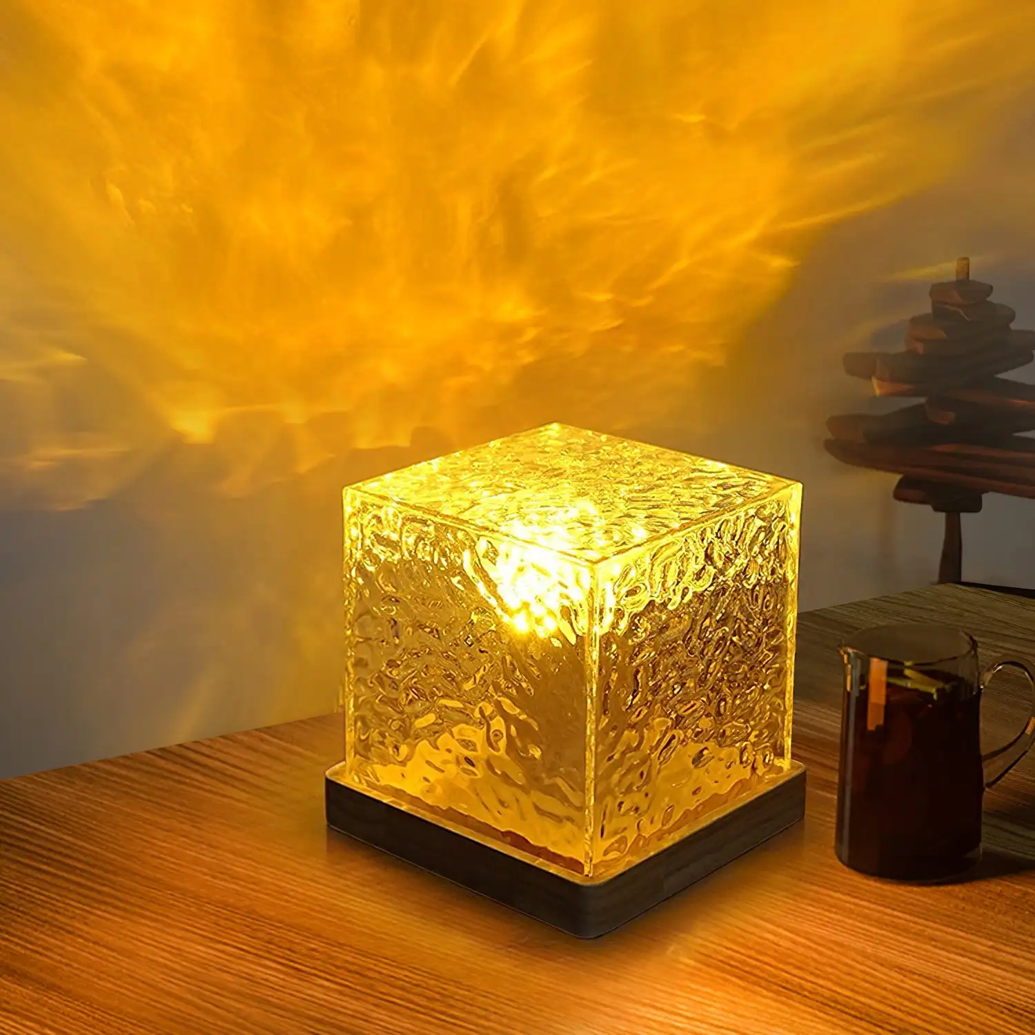 Square Water Ripple Atmosphere Lamp Night Light Creative Flame Aurora Dynamic Table Lamp