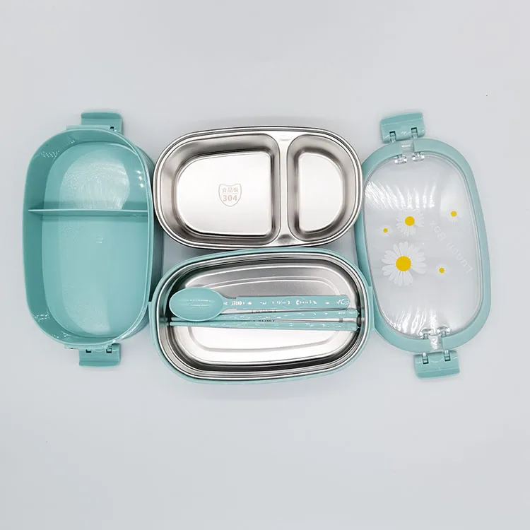 
Multi functional Leakproof Stackable 2 layers kids food container stainless steel thermos lunch box 2 compartments lunch box 