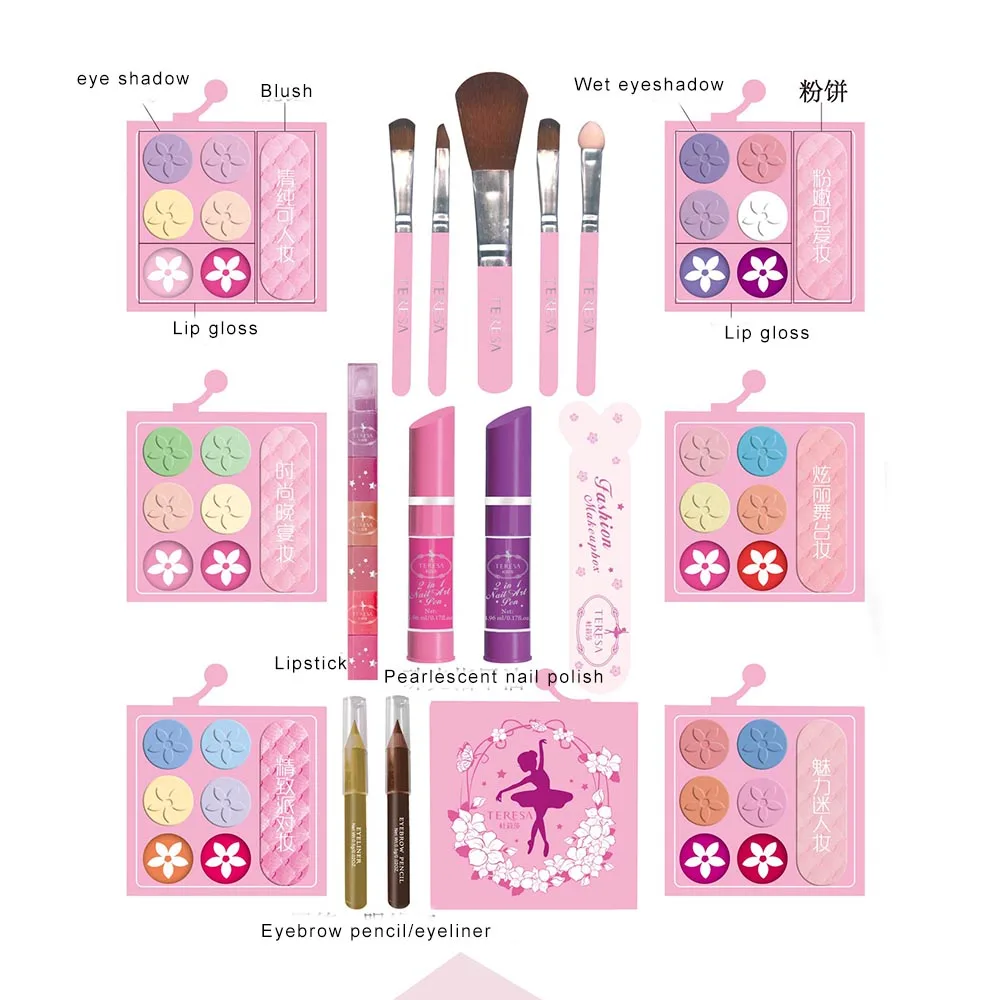 Luxury Girl Pretend Play Real Makeup Kits Non-Toxic Beauty Set Variety Lipstick Make up Toys For kids