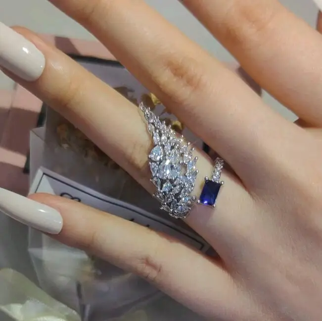 Hot selling new full diamond design angel wing adjustable finger accessories versatile manufacturers opening ring for woman