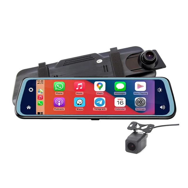 Dual 1080P Lens 9.66' IPS Screen CarPlay WiFi GPS Rearview Mirror
