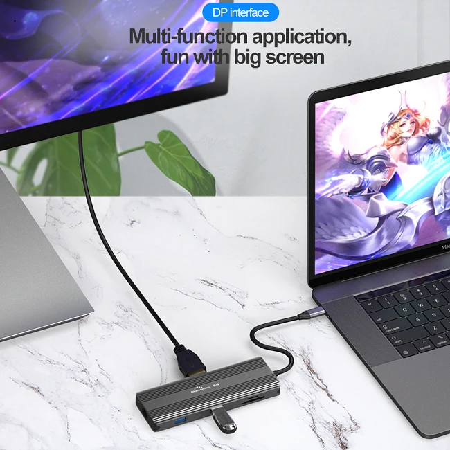 Многофункциональный 8 портов типа C USB Hub Поддержка скорость 60 Гц MINI DP 4K HD SD TF карты высокая в 1 взаимный обмен данными между компьютером и периферийными устройствами концентратор для ноутбука