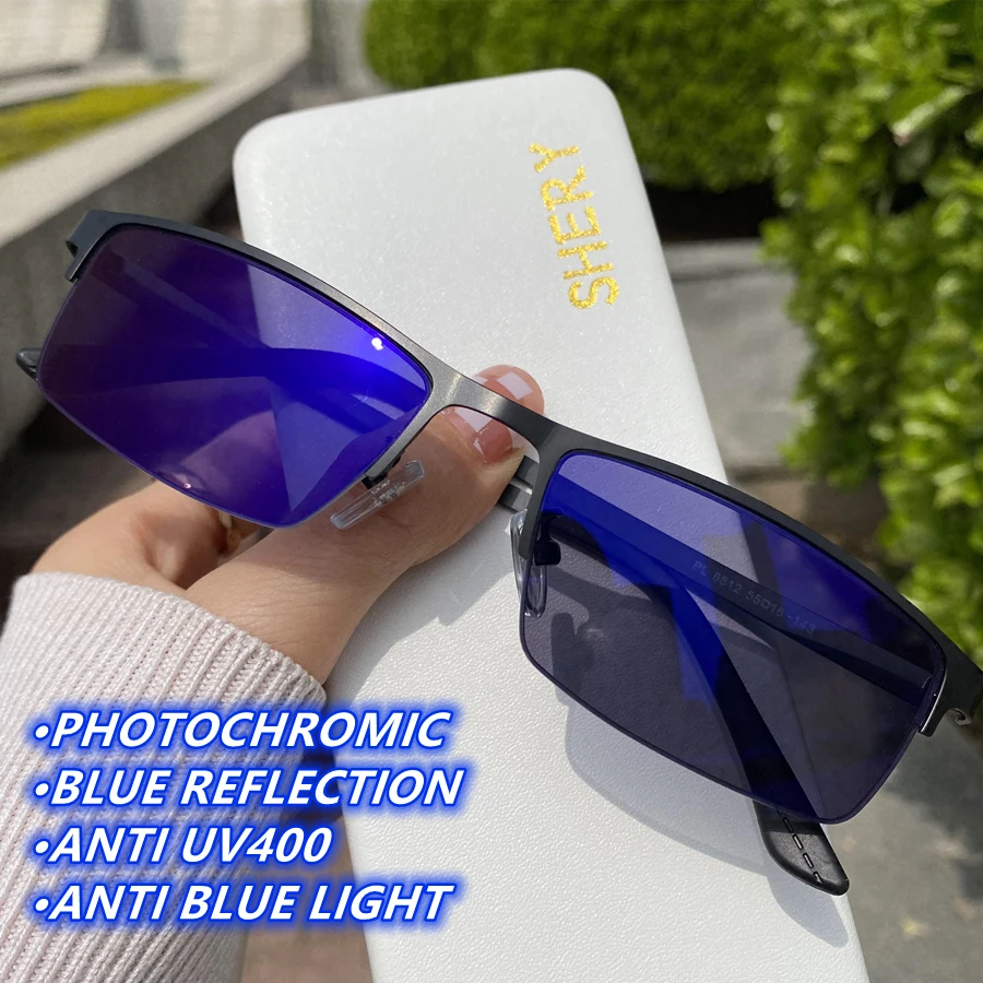 2023 metallic half frame rectangle unisex eye glasses for women photogray anti UV400 lunette photochromic anti refflet original