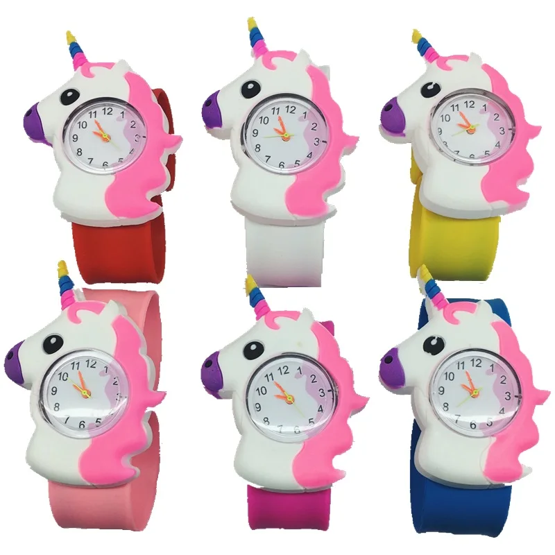Fashion lovely cartoon 3D pattern unicorn design kids children watches wholesale girls students slap snap gift birthday watches