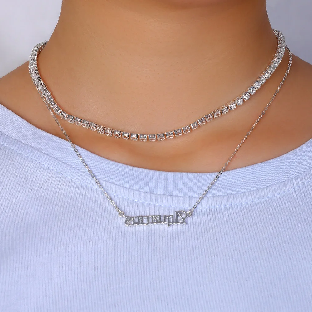 Bisuteria из нержавеющей стали 12 Знак bling кулон гороскоп алмаз зодиака ожерелье в виде цепочки для тенниса