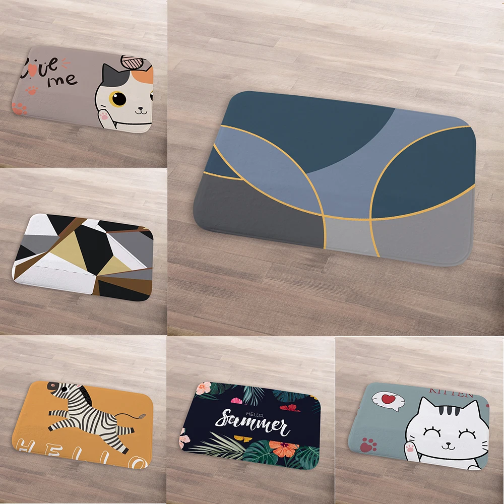 Wholesale Rug Cartoon Style Cat Zebra Pebble Print Living Room Velvet Home Mat Orange Doormat Water Absorber For Room Children