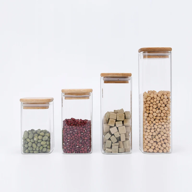 Wholesale 250ml 350ml 550ml transparent large glass Tea Coffee empty glass food Storage Canisters jar with bamboo lid