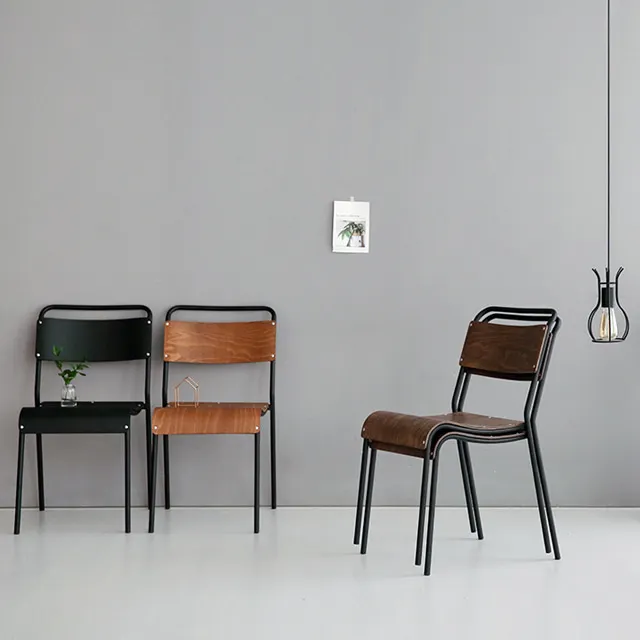 Черная мебель для помещений в скандинавском стиле, металлическое железное обеденное кресло со спинкой из фанеры и сиденьем, стул для ресторана