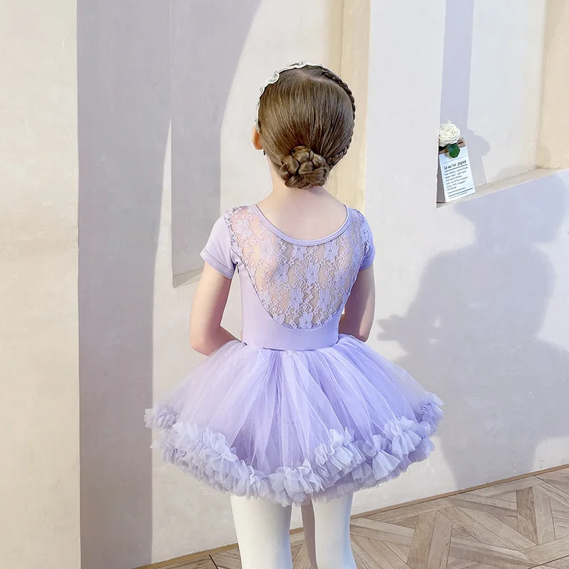 Gauze Mesh Fabric Flowers Leotard Ballet Competition Performance Tutu Skirt Kids Rhythmic Gymnastics Leotards