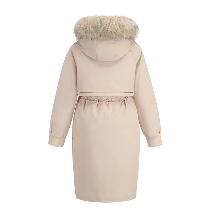 Winter warm zipper wool collared drawstring casual lady long jacket solid hooded velvet coats women