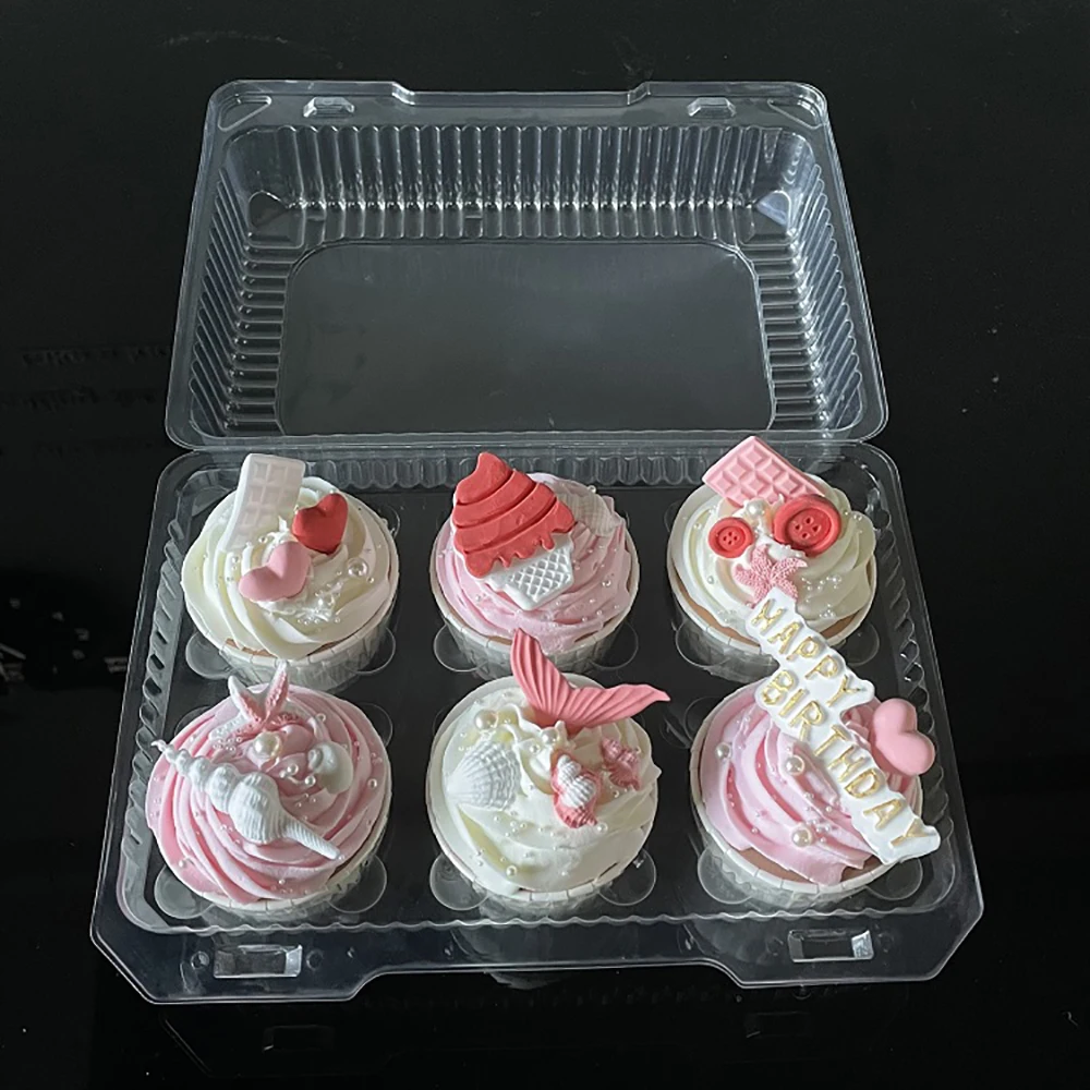 High quality custom cupcake container for bakery disposable plastic cupcake clear box take away 6 pack cupcake packaging