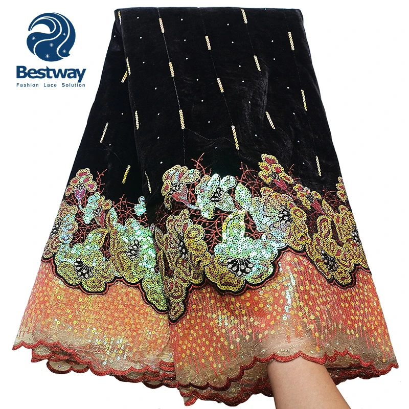 Bestway 2023 Exclusive Velvet Stitching Sequin Net Embroidery Velvet Lace Fabric