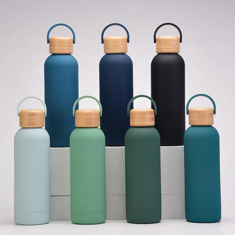 Yeway botella de agua American ins small mouth Water bottle bamboo cover 304 stainless steel Water Bottle double layer cup