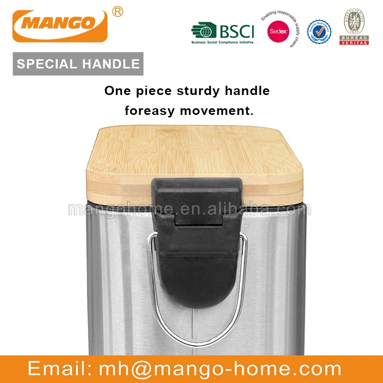 New Eco-friendly Bamboo Lid Stainless Steel Foot Pedal 3L 5L Waste Bin Metal Garbage Bin Dust Bin  For Kitchen Bathroom Office