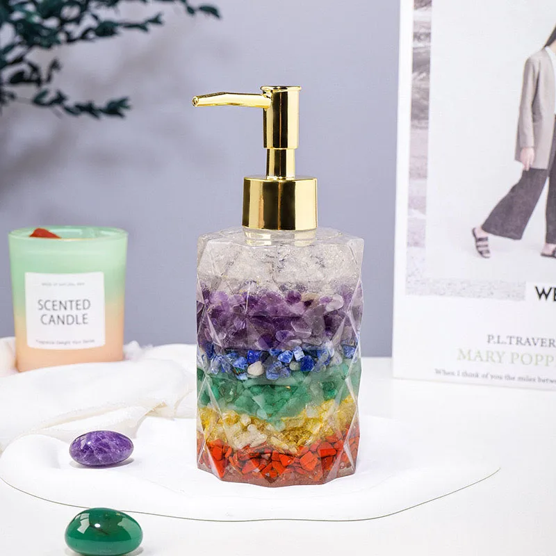 Natural Crystal Chips Hand Washing Liquid Dispenser Bottle Healing Crystal Body Wash Dispenser Bottle for Home Decoration