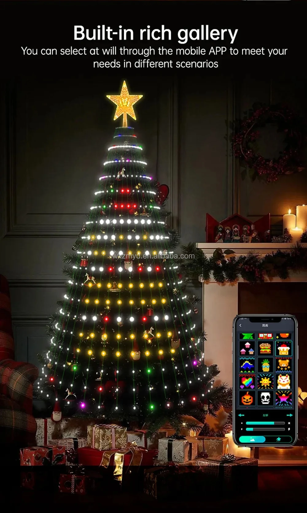 DIY Smart Christmas Tree Lights with Bluetooth APP Remote Control, 400 RGB Suitable for High LED Christmas Tree Decorative Light