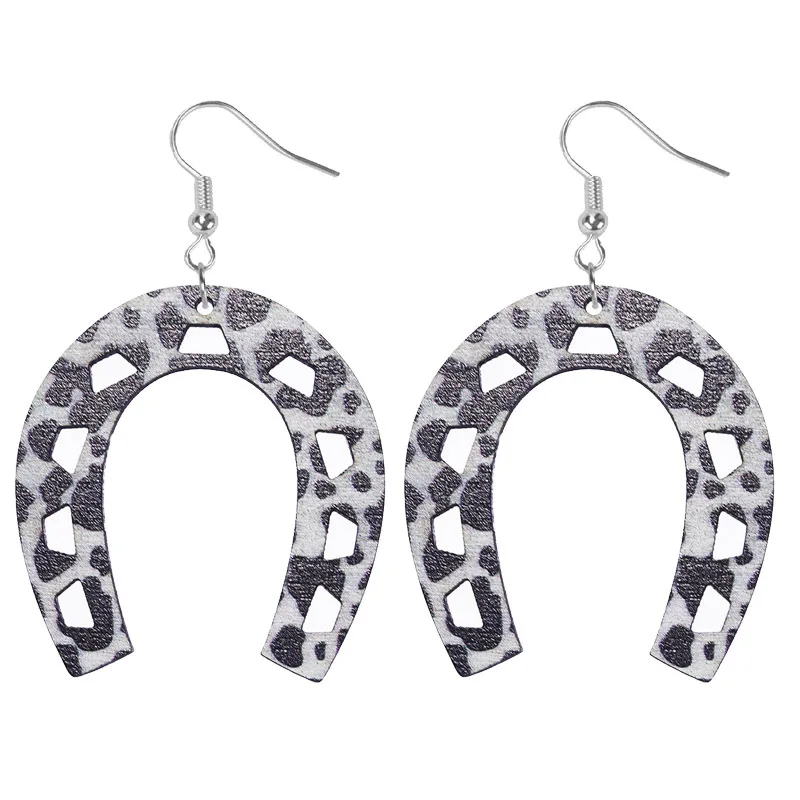 Ethnic Wholesale Geometric U Shape Pendant Earrings For Women Western Cowboy Horseshoe Shaped Wooden Drop Earrings
