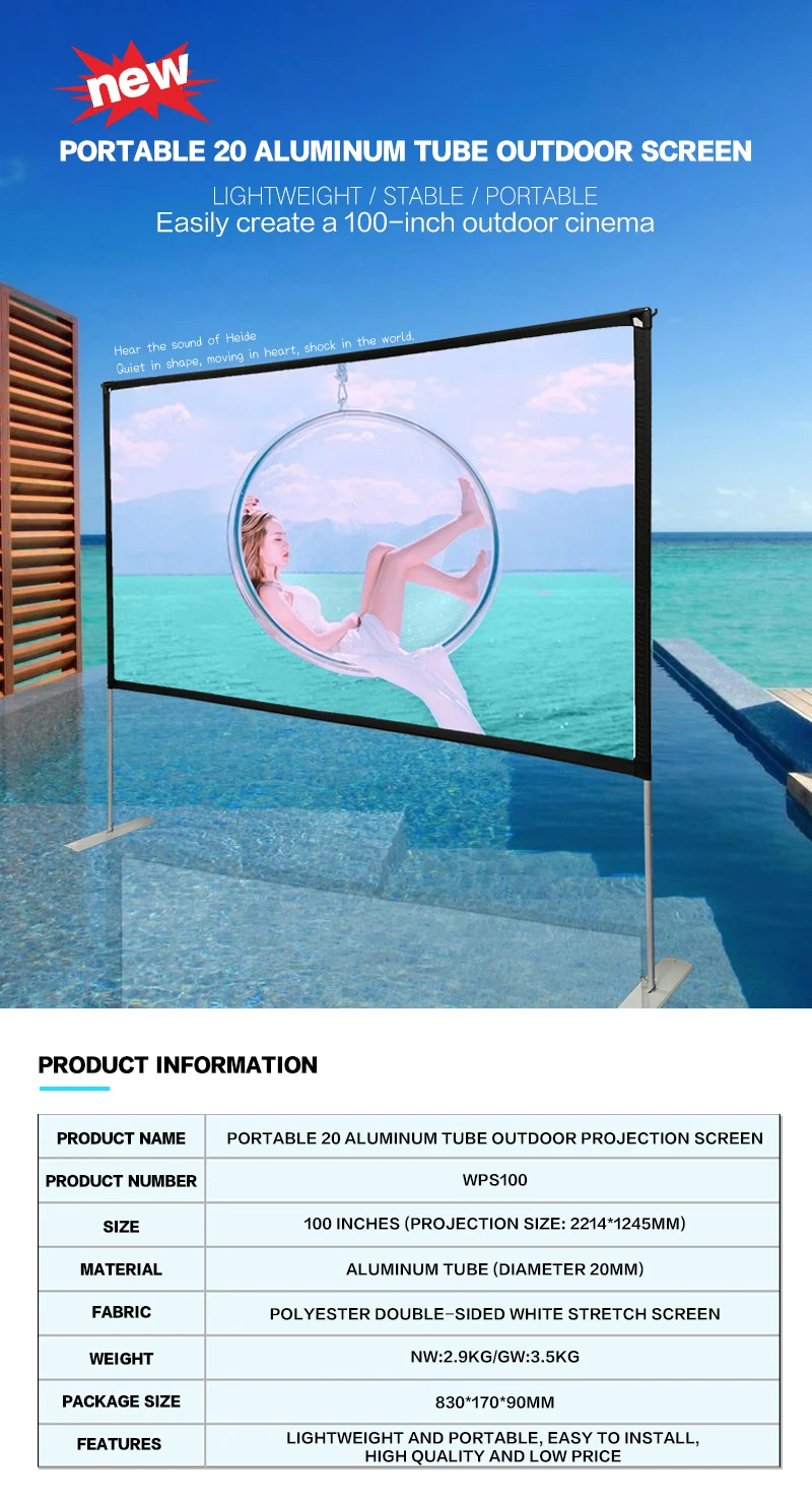 New Arrival 100inch Folding Cinema Double Side Screen Outdoor Movie Projection Screen Portable Simple Tripod Projection Screen