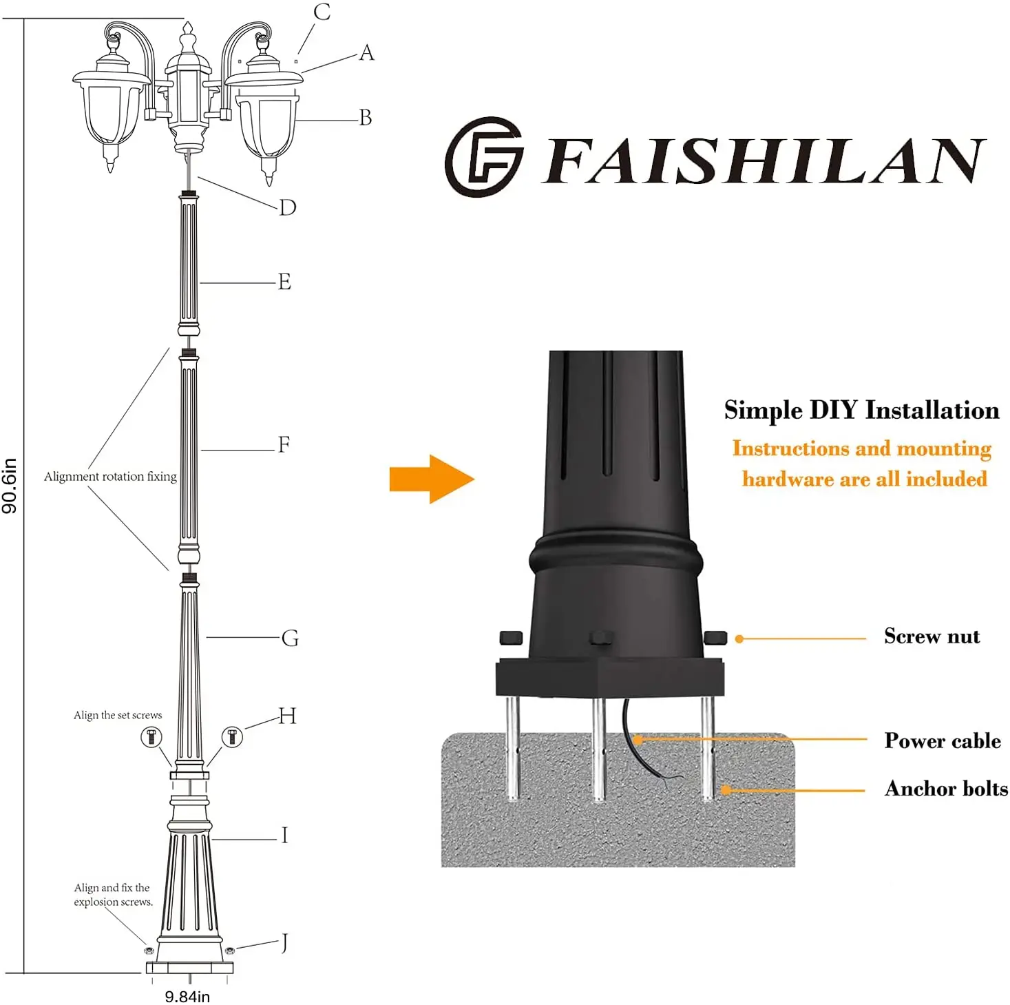 Manufacturer Pole Garden Outdoor Lamp Post Landscape Lamp European Solar Light Sensor Waterproof Ip65 For Street Courtyard Lawn