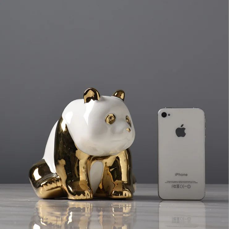 
Arts and Craft Desktop Decoration Gift Handmade Golden Panda Ceramic Ornaments For Home Decoration 
