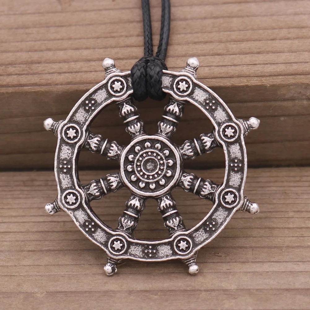 Hot Style Dharma Wheel Of Life Necklace Samsara Buddhist Amulet Pendant Feng Shui Necklace For Men
