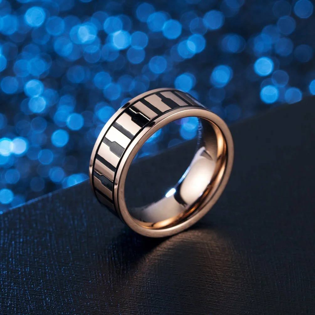 
Art vocal music instrument black keyboard piano rose gold stainless steel rings for men & women 