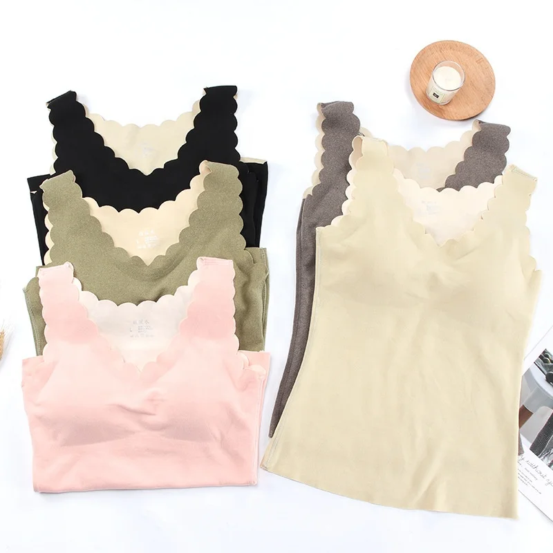 
Ladies Velvet Vest underwear For Winter Seamless Thickening With Chest Pad V-neck Thermal Warm Lingerie vest 