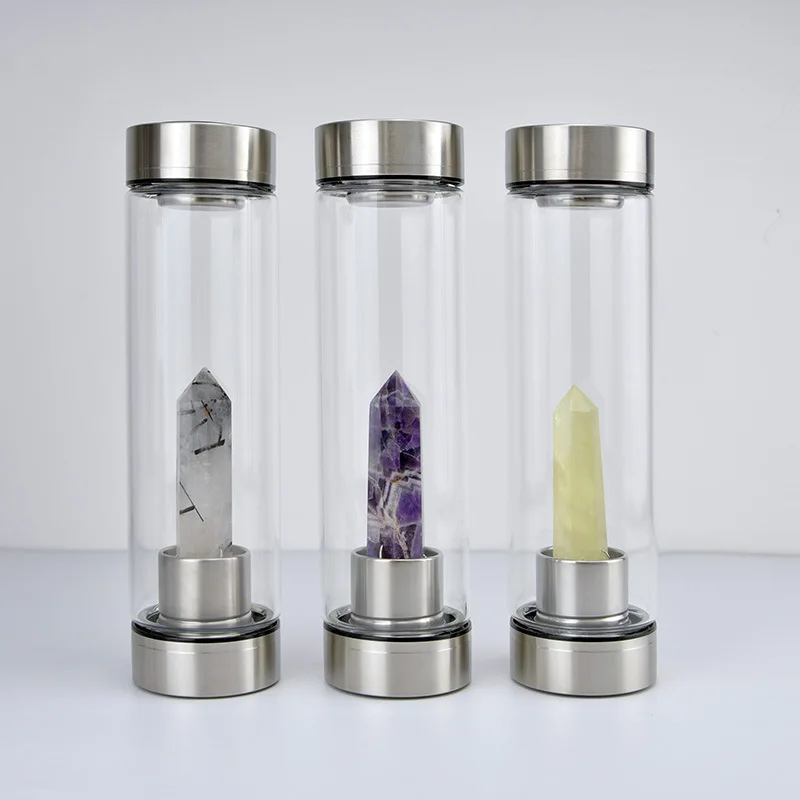Wholesale 550ml Natural Quartz Glass Water Bottle Healing Home Decoration Valentines Day Gift with Direct Drinking Flowing Water