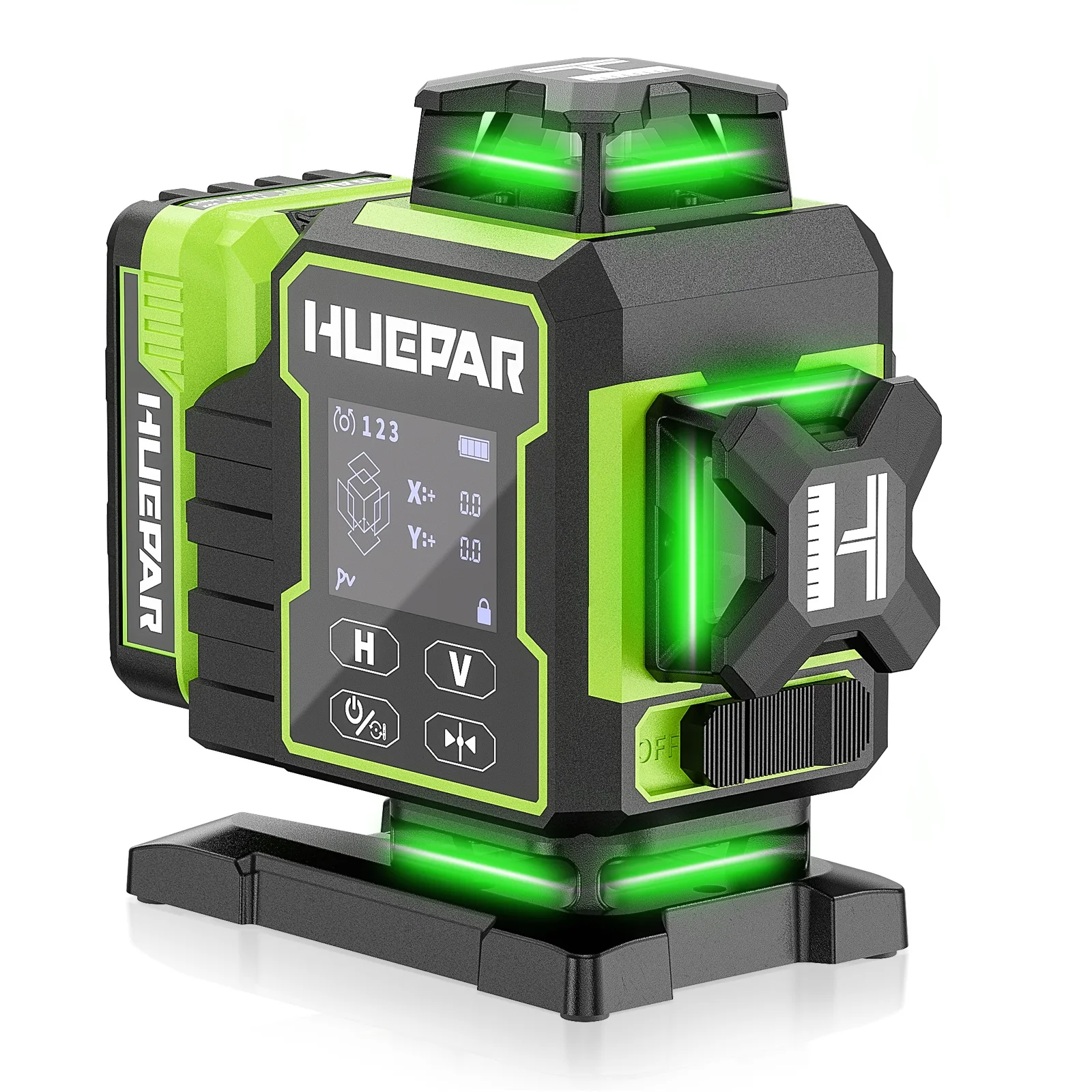 Huepar W04CG Lazer Green Beam Rotary Laser Level Cross 16 Line Tool Rotating Base Compatible With Tripod