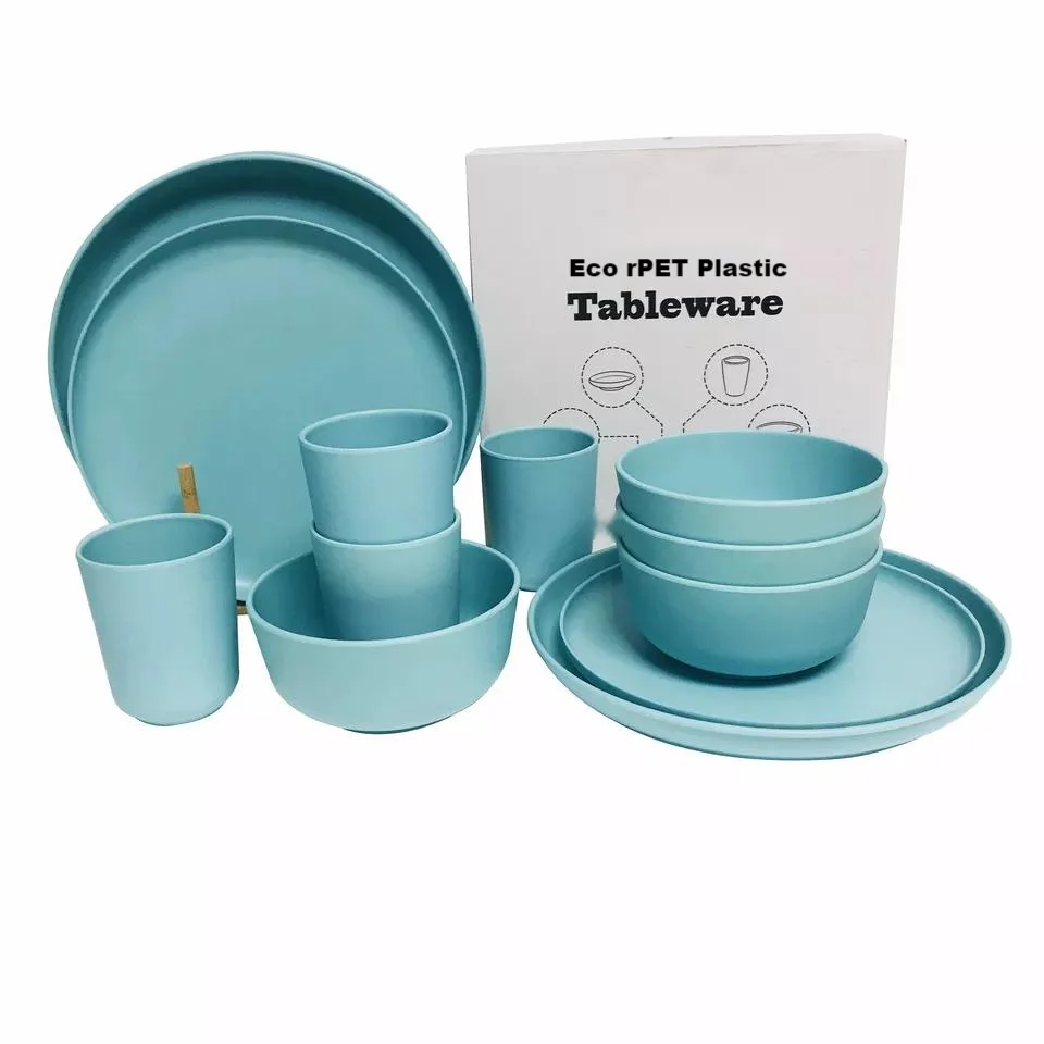 Экологически чистая розовая многоразовая пластиковая посуда RPET современный набор посуды безопасная для посудомоечной машины