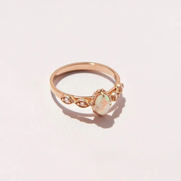 dainty recycled gemstone 14k gold plated 925 sterling silver fire opal wedding ring for women