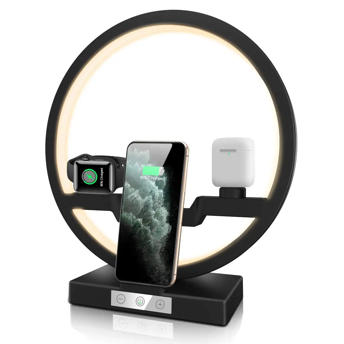 
2020 Newest Mobile Phone 3 in 1 Wireless Charger Station With Night Light LED Desk Lamp 
