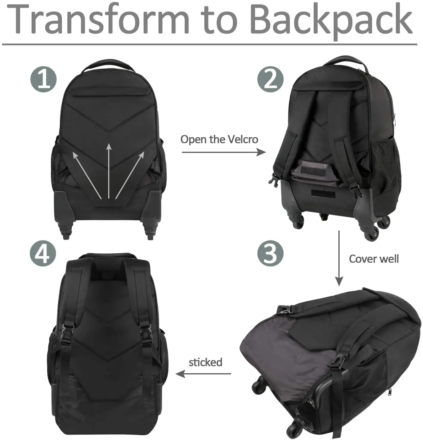 Large Rolling Wheeled Backpack Business Travel Carry on Luggage Suitcase Bag Durable Roller College School Computer Book bag