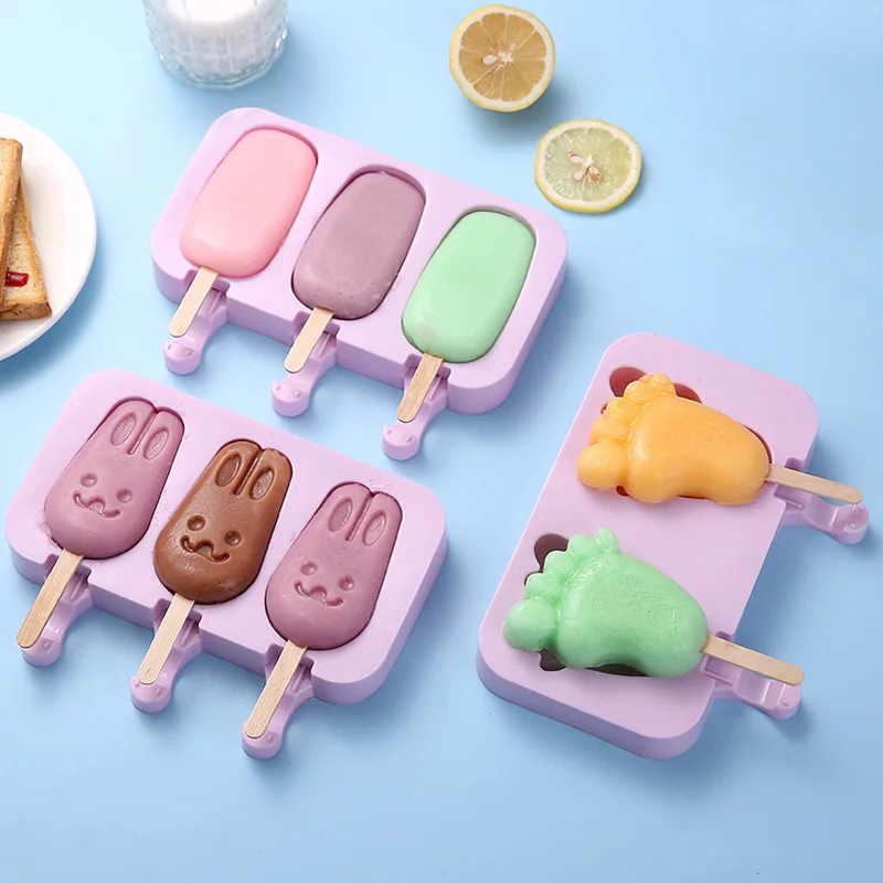 Many Shapes Cartoon Silicone Ice Cream Mold with Lid DIY Homemade Lolly Ice Cream Popsicle Maker Mould