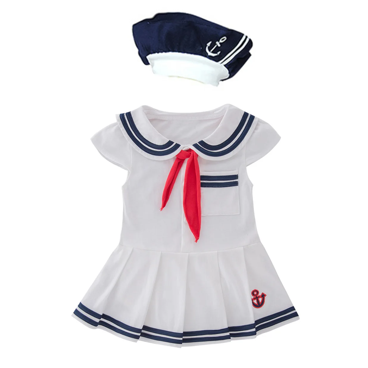 Fashion Summer Navy Style Clothes Baby Boys Sailor Costume with Hat for 0-2 Years Old HCFB-025