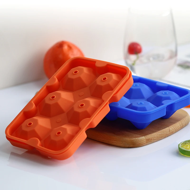 Food Grade Easy Release Silicone Cube Ice Cube Molds 6 Diamond Ice Tray Stackable Durable Ice Cube Tray