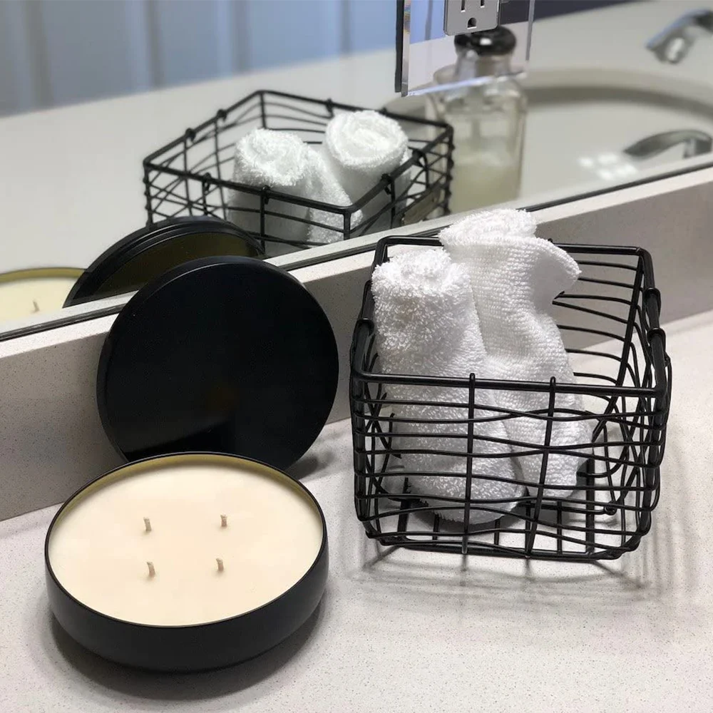 Wholesale Empty Round Scented Decorative Packaging Tin Can Container Jars Travel Black Candle Tins