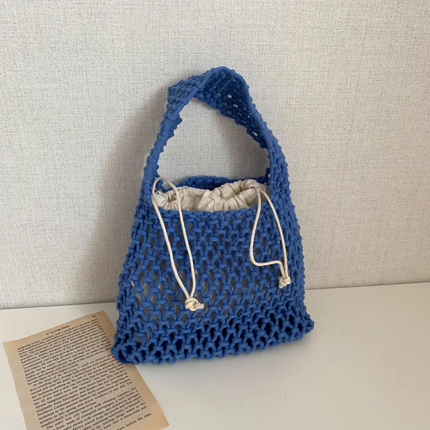 Fashionable Cotton Rope Woven Macrame Mesh Net Beach  Handmade Crochet Bag With Inner Pocket