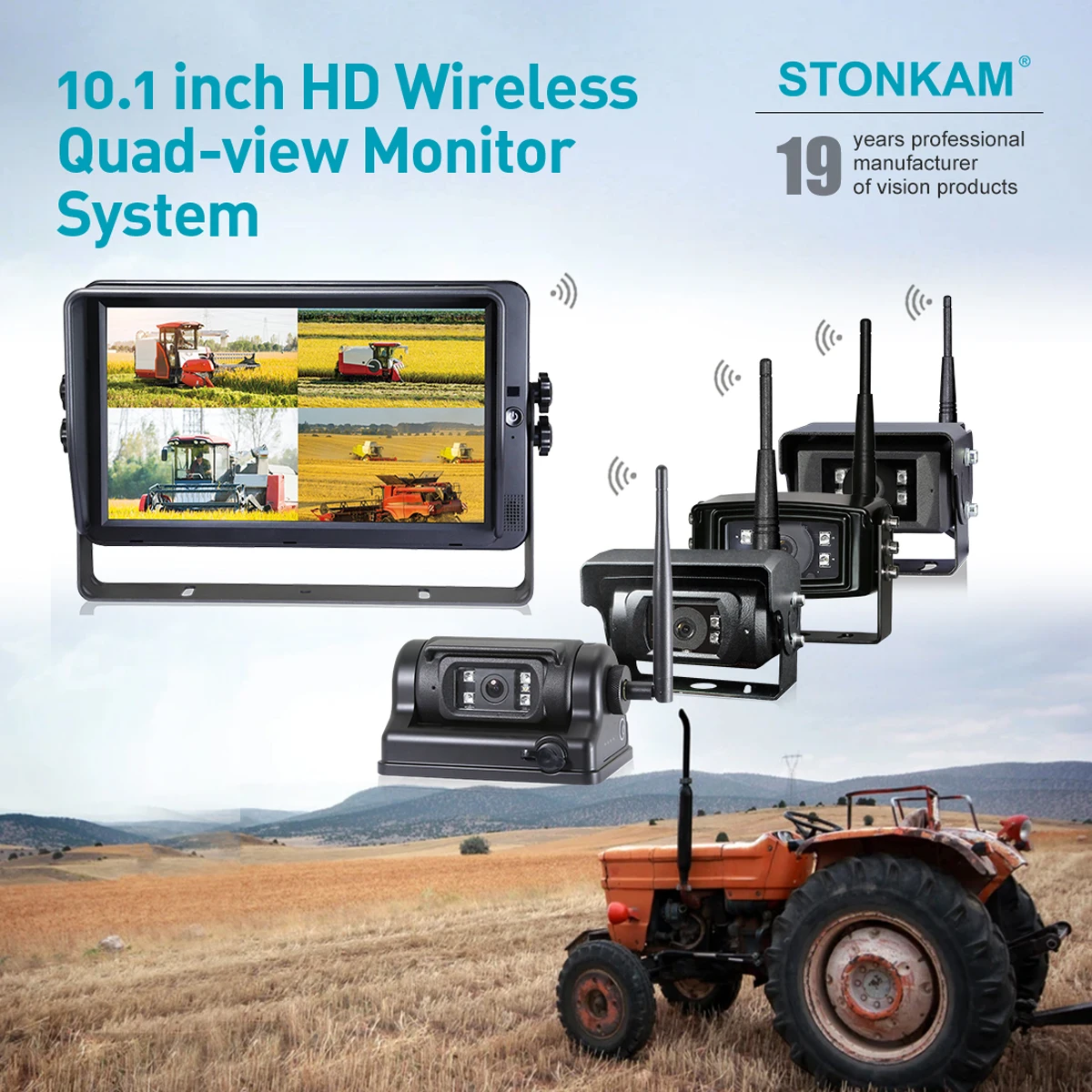 Цифровая беспроводная резервная камера STONKAM 10,1 дюйма 2,4 ГГц с четырехъядерным экраном