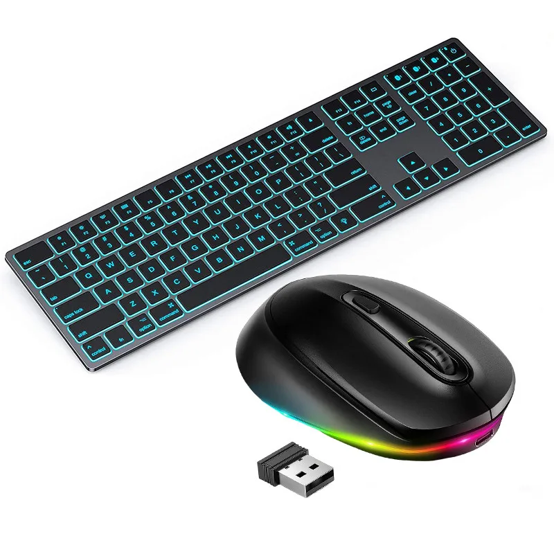 Backlit wireless Keyboard and Mouse set Multi-Device Slim Rechargeable Keyboard and Mouse Combo for Laptop Tablet