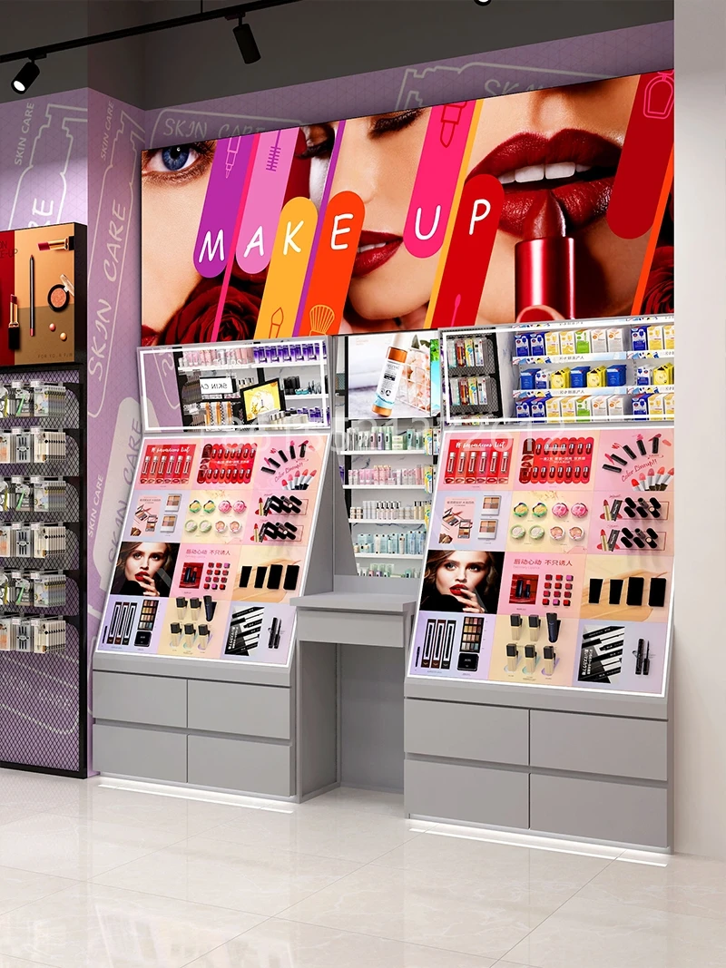 Custom-made beauty floor stand Display Rack expositor de cosmeticos cosmetics shop display counter Gondola make up expositor