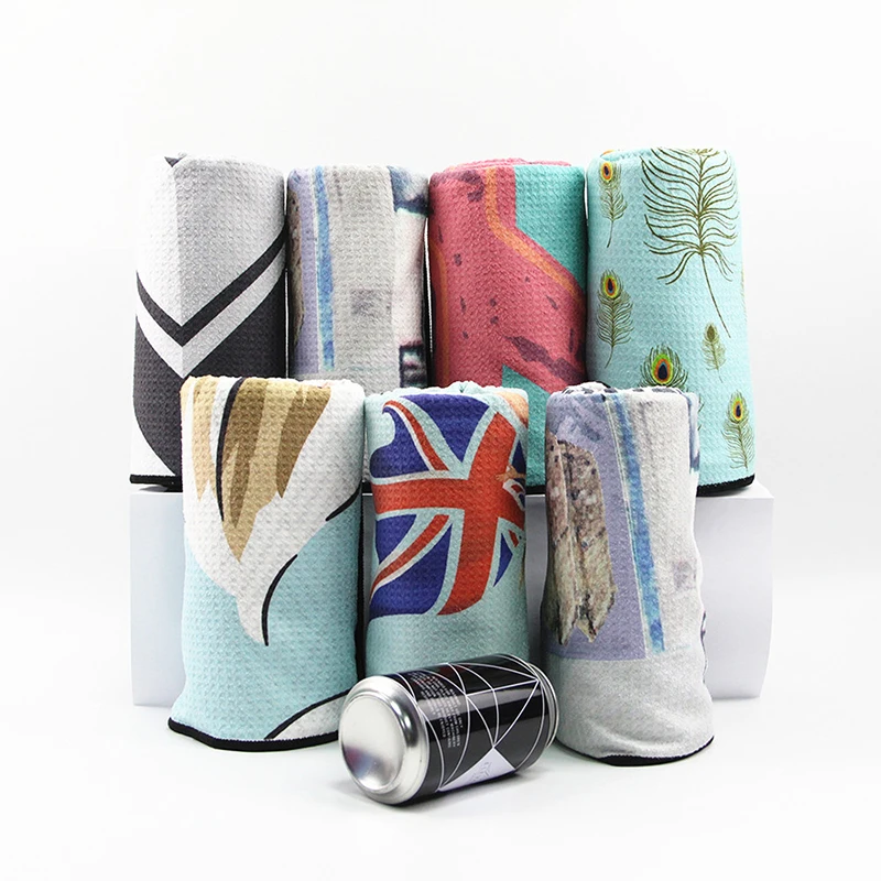 2021OEM  custom double side Printed Waffle honeycomb shaperetention durable skin comfort towel microfiber beach