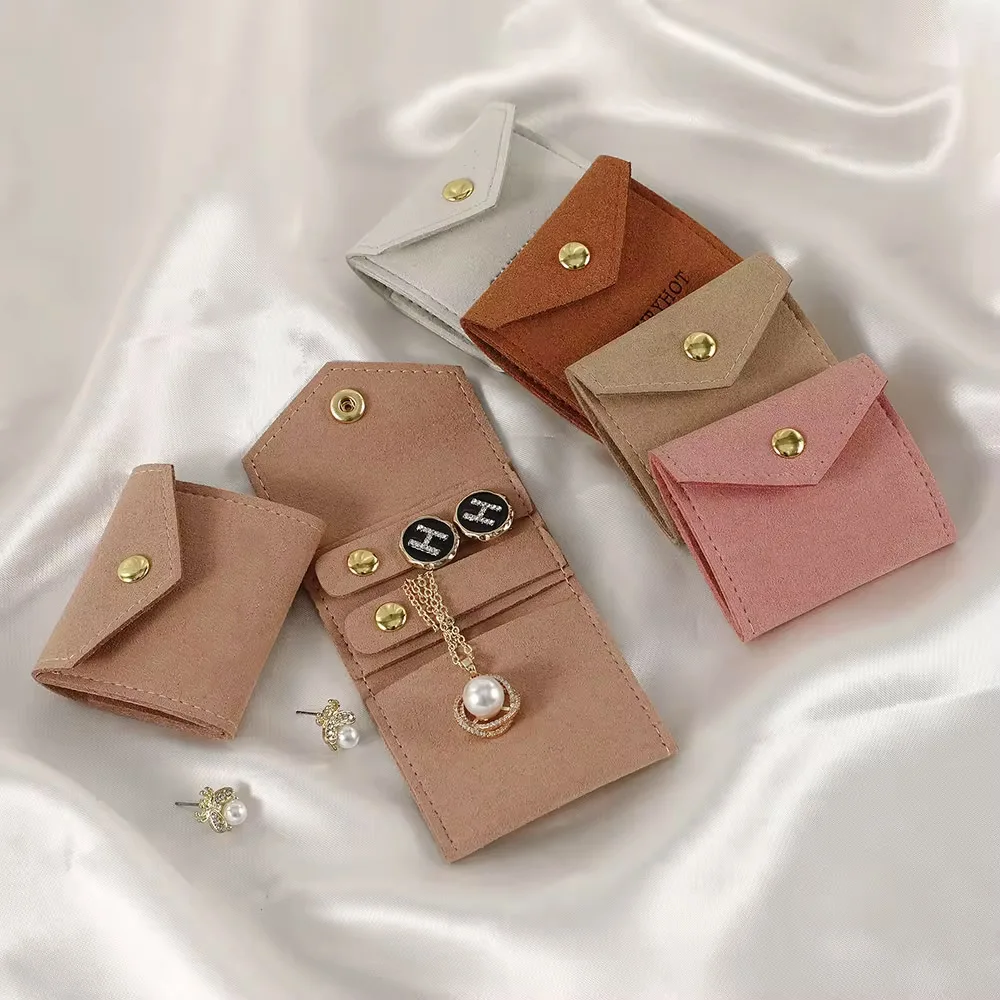 Customized logo mini packing jewelry storage bag portable folding small bag earrings necklace ring jewelry roll bag