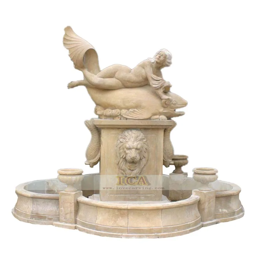 High quality outdoor decoration hand carved marble woman and dolphin statue sculpture fountain for garden decoration