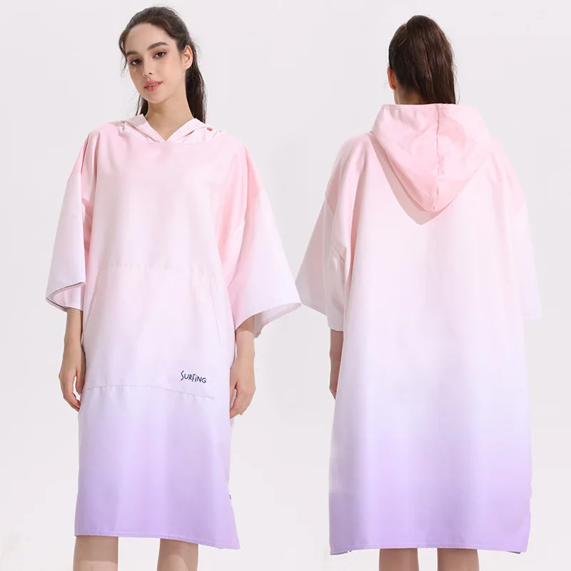 Wholesale Printed Quick Dry Adult Bath Beach Surf Hooded Microfiber Changing Robe Poncho Towel