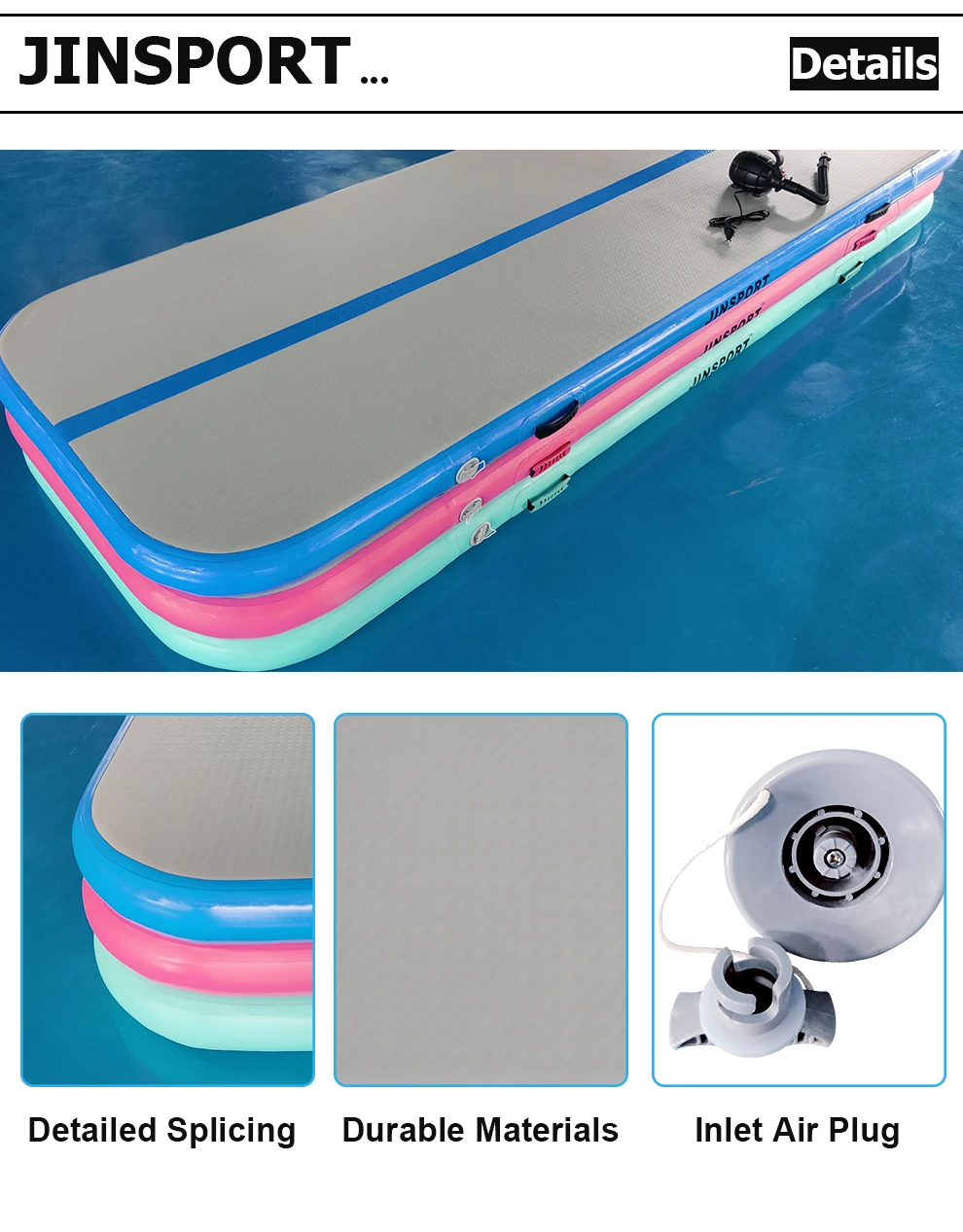 Custom  Inflatable Blue Air Track Gymnastics Yoga Taekwondo Fitness Training Mattress with build in pump