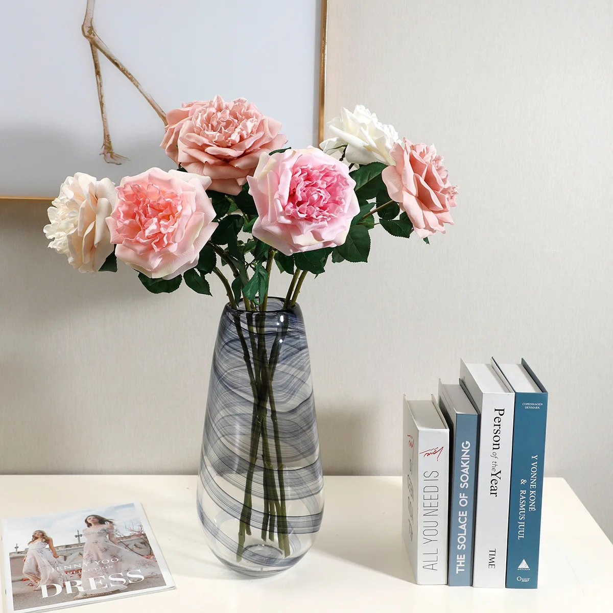 Zhuoou artificial real touch flowers latex single stem big roses flowers faux austin flower rose for wedding home decoration