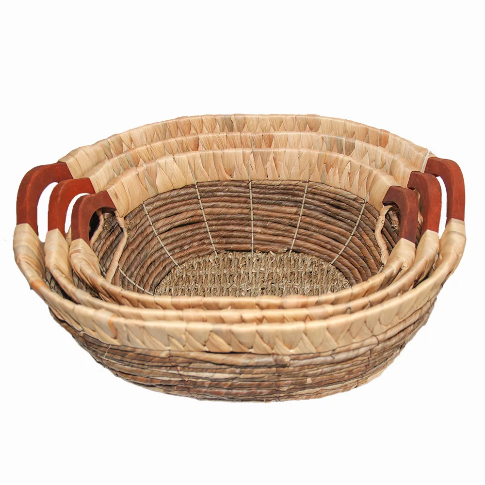 Shangfeng High Quality Banana Leaf Basket Wholesale Banana Rope Basket Storage Basket With Wood Handles