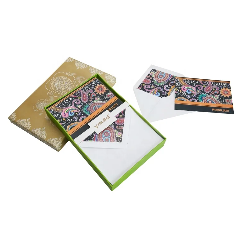 Eco Friendly Thank You Greeting Cards with Envelope Liner, Custom Printed High Quality 2 UP Gift Box